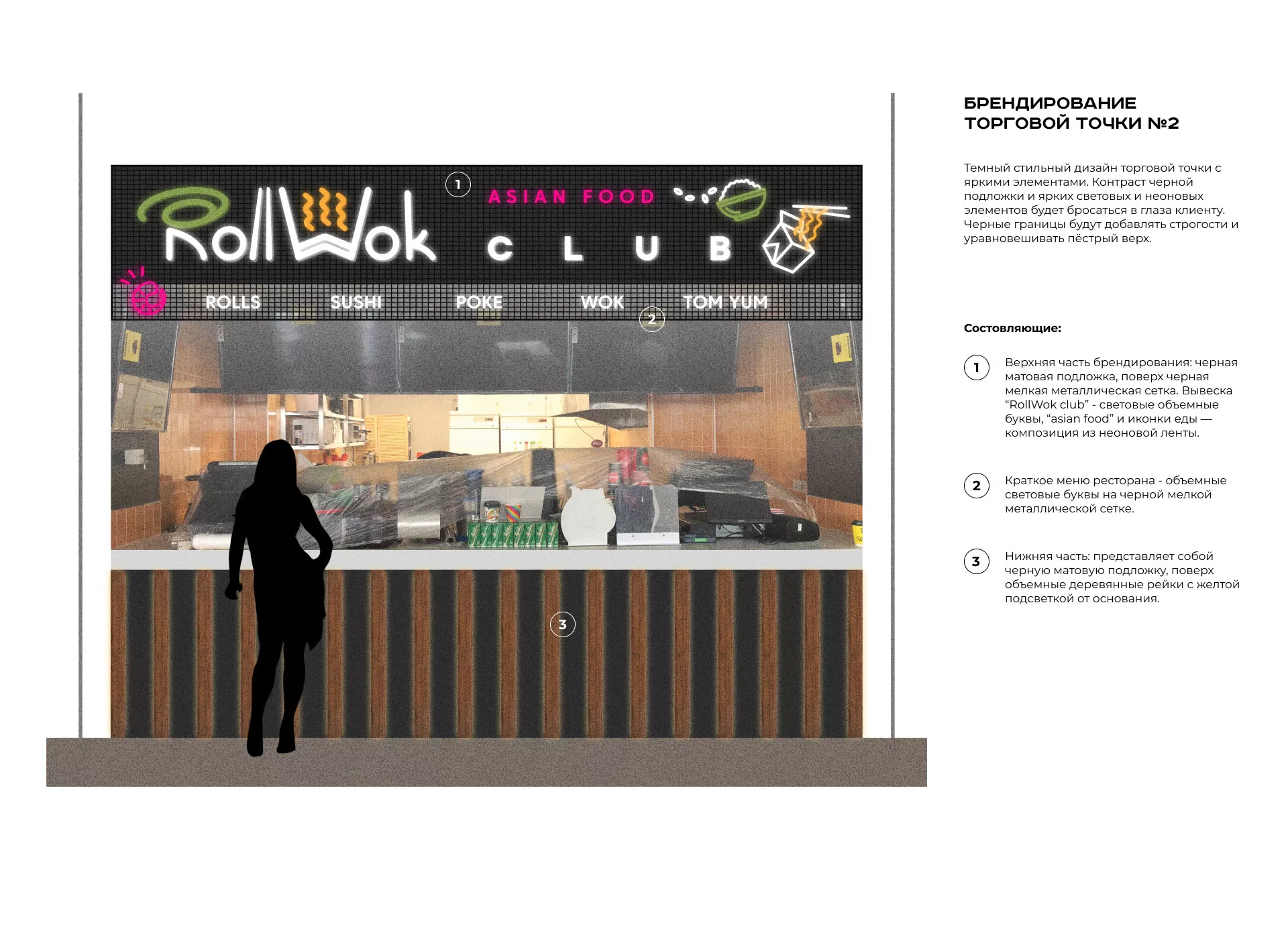 Брендирование торговых точек суши-бара «Roll Wok Club» в Чапаевске
