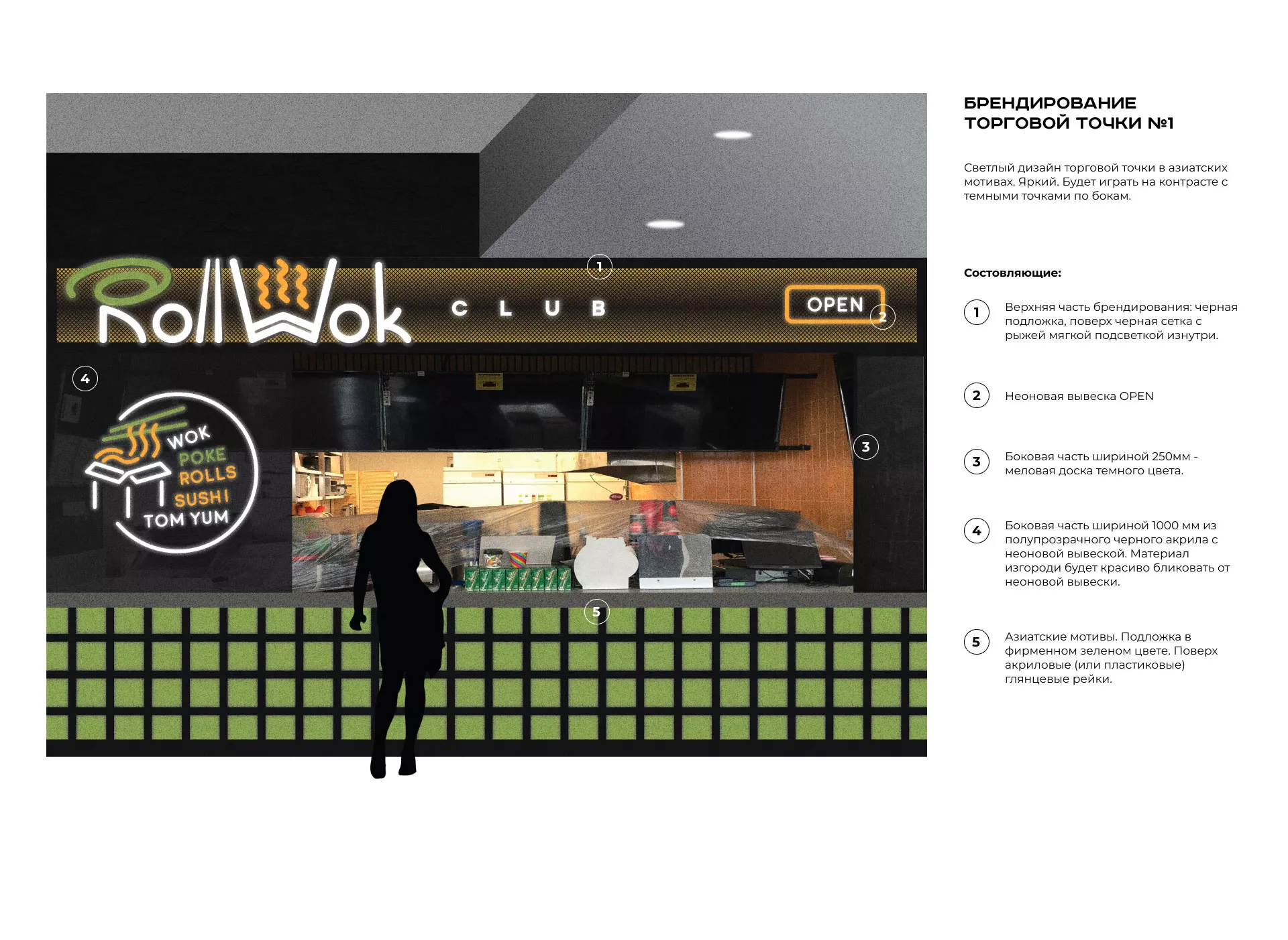 Брендирование торговых точек суши-бара «Roll Wok Club» в Чапаевске
